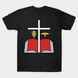 The cross of Jesus Christ, an open bible and a dove T-Shirt